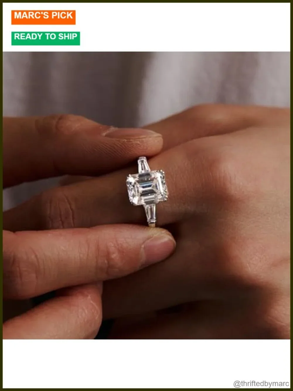 4ct Moissanite Emerald Cut Engagement Ring 925 Sterling Silver 18K White Gold